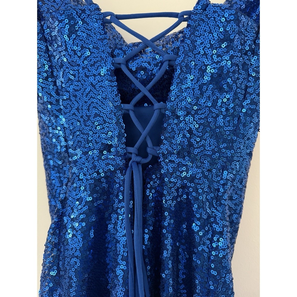 LUCY IN THE SKY Women Royal Blue Sequin Lace-Up Back Mini Dress Sz SMALL - Picture 4 of 9
